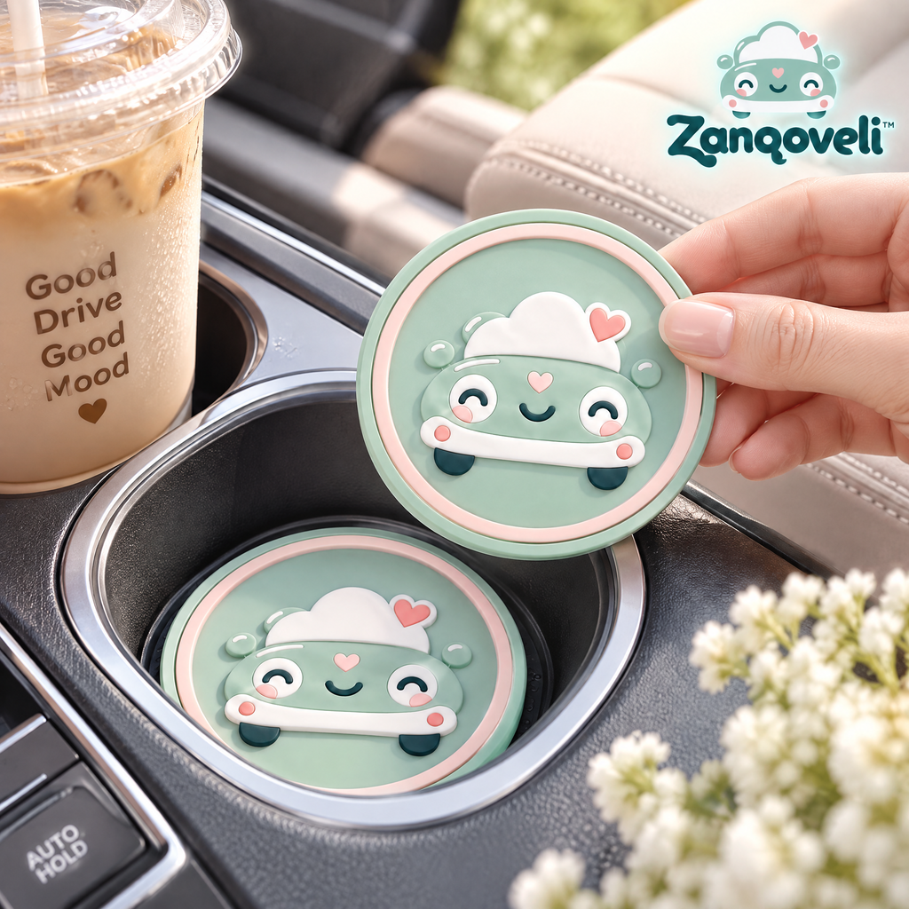 Zanqoveli™ Smiley Car Cup Coasters — Set of 2 — lifestyle view