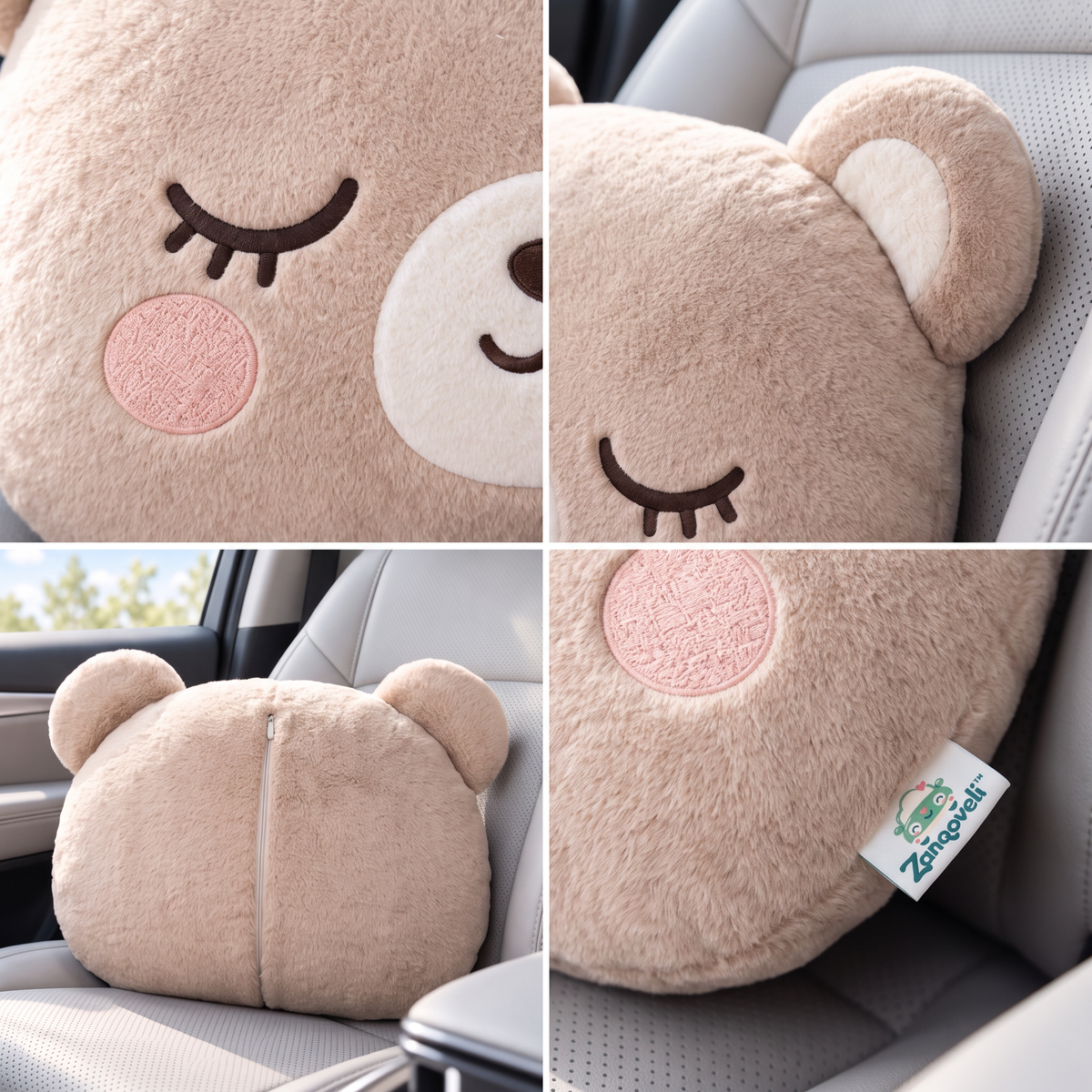 Zanqoveli™ Sleepy Bear Car Cushion — design details