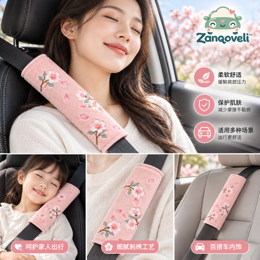 Zanqoveli™ Blossom Seat Belt Pads — Set of 2 — lifestyle view