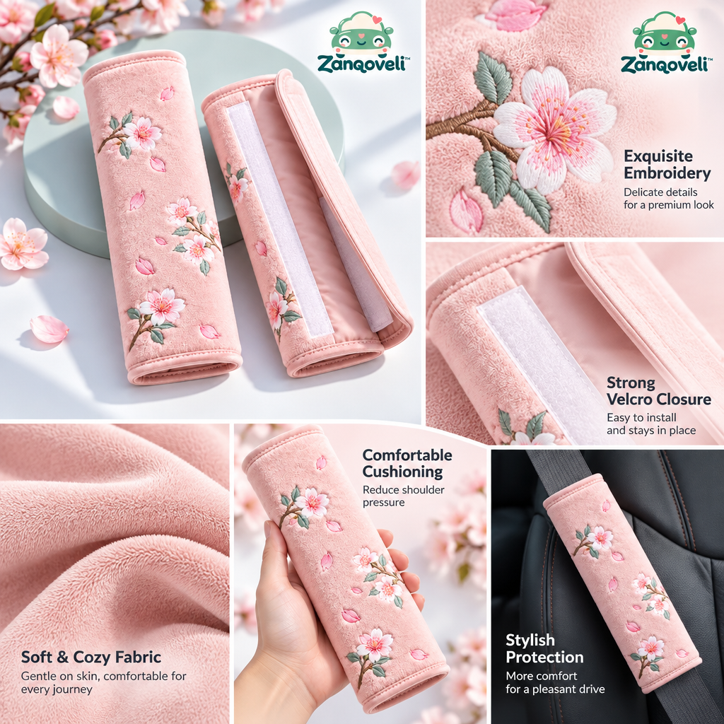 Zanqoveli™ Blossom Seat Belt Pads — Set of 2 — design details
