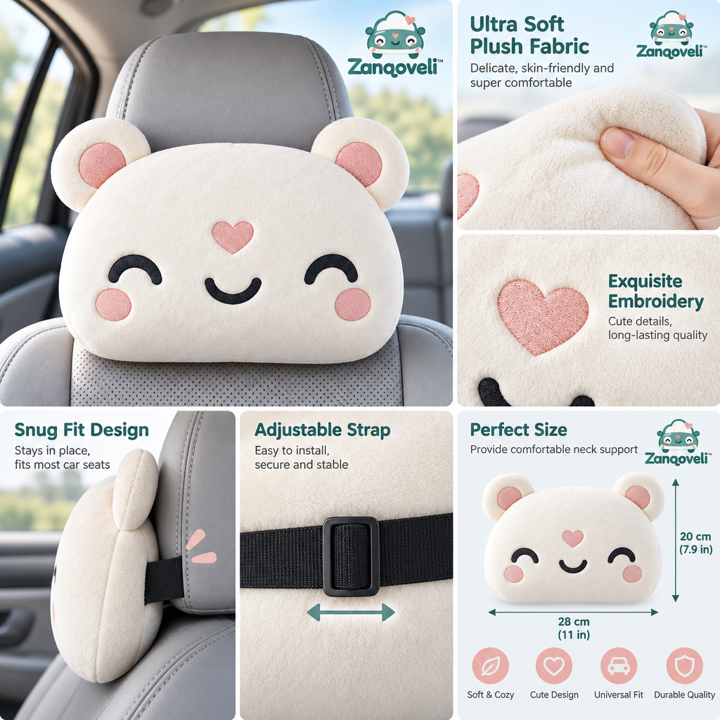 Zanqoveli™ Little Bear Headrest Pillow — design details