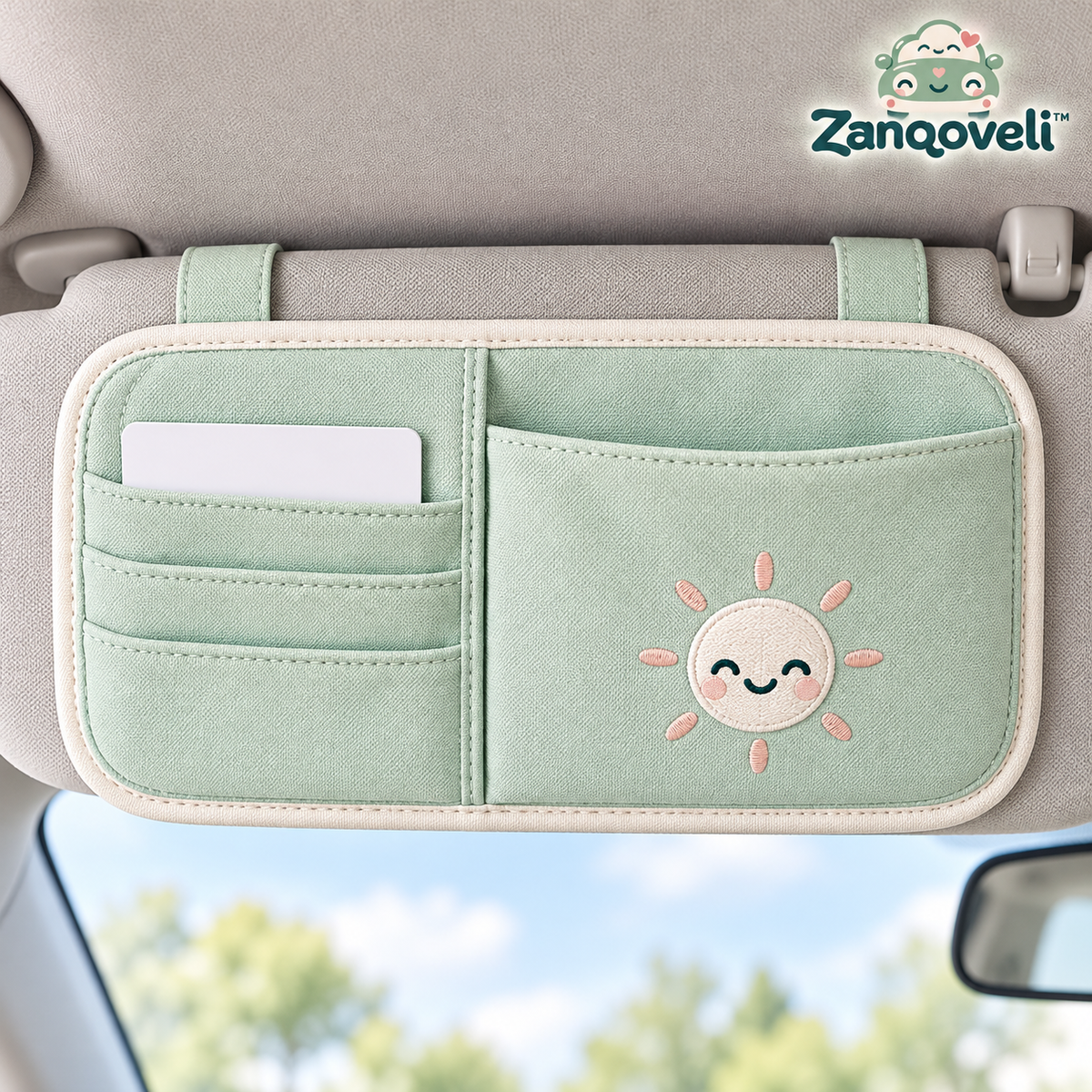 Zanqoveli™ Smiley Sun Visor Organizer — styled product view