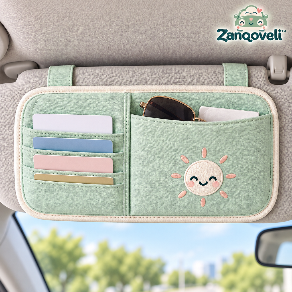 Zanqoveli™ Smiley Sun Visor Organizer — lifestyle view
