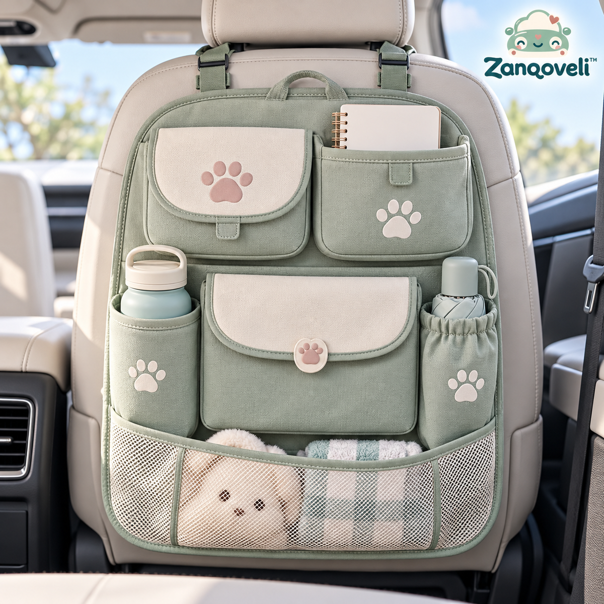 Zanqoveli™ Happy Paws Seat Back Organizer — styled product view
