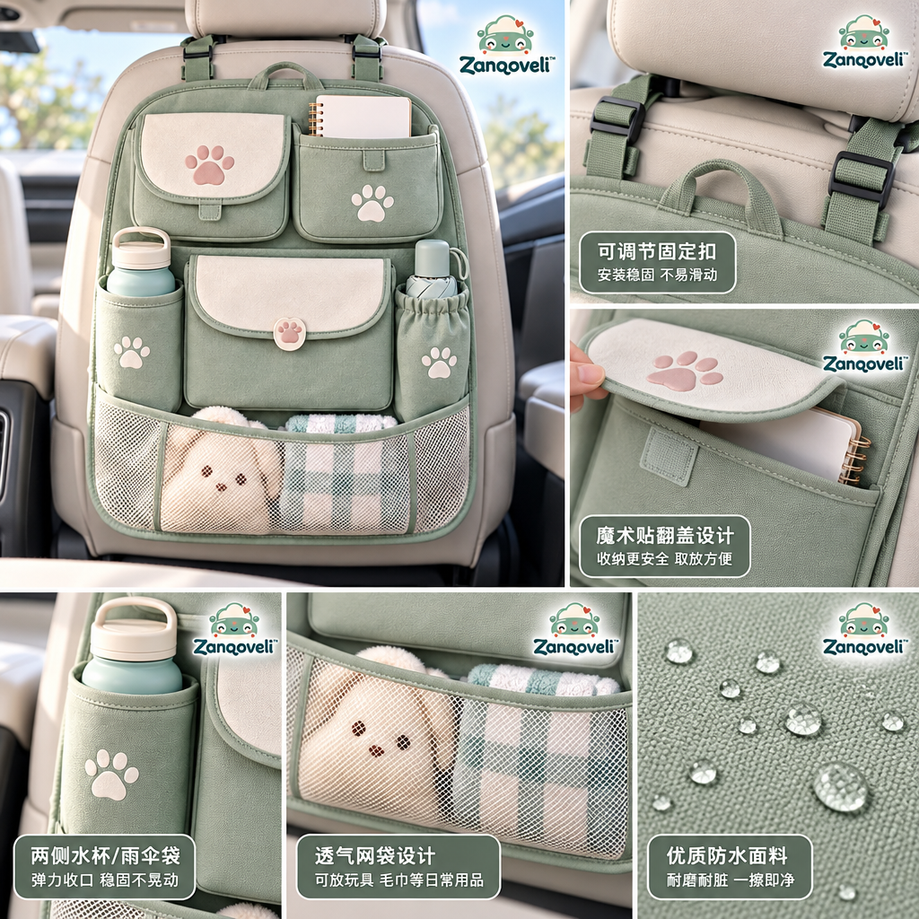 Zanqoveli™ Happy Paws Seat Back Organizer — design details