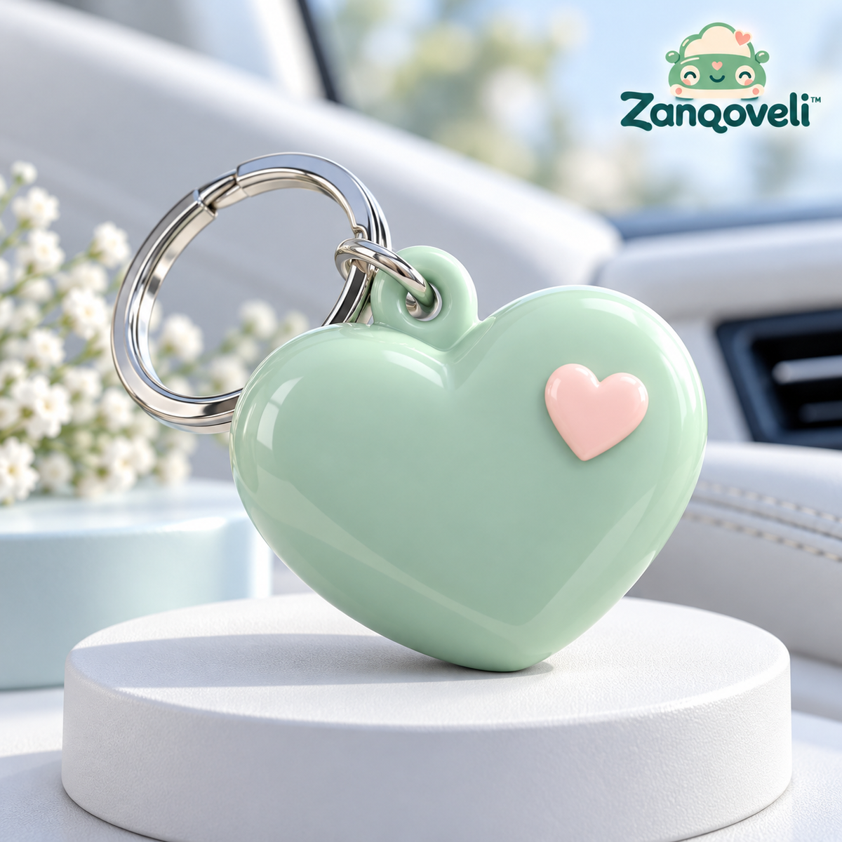 Zanqoveli™ Mint Heart Keychain — styled product view
