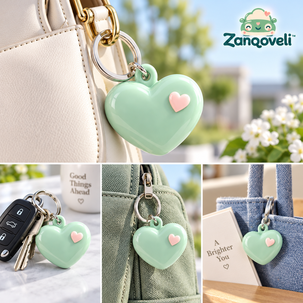 Zanqoveli™ Mint Heart Keychain — lifestyle view