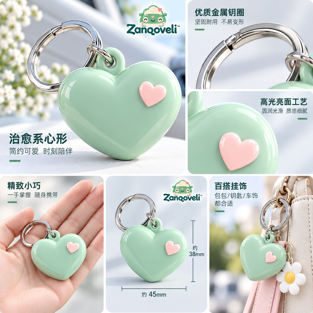Zanqoveli™ Mint Heart Keychain — design details
