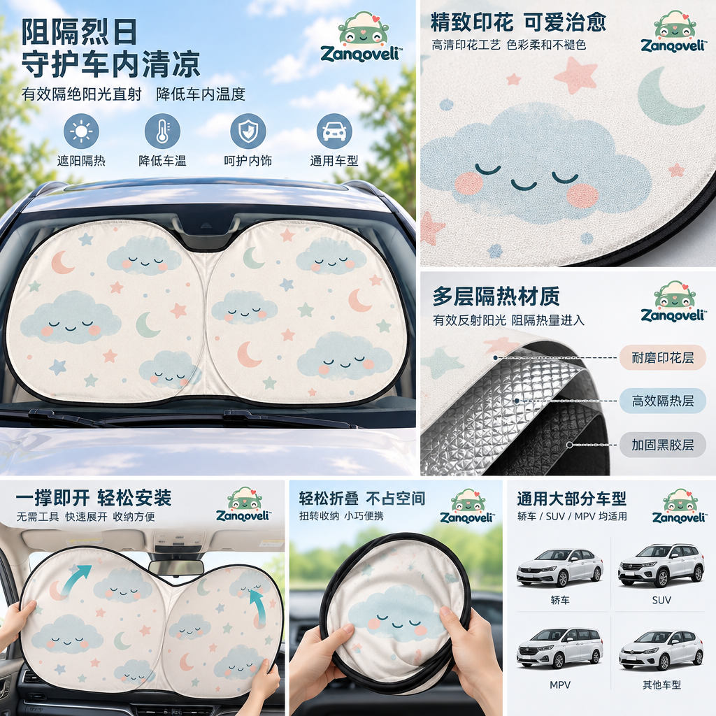 Zanqoveli™ Sweet Dreams Windshield Sunshade — design details