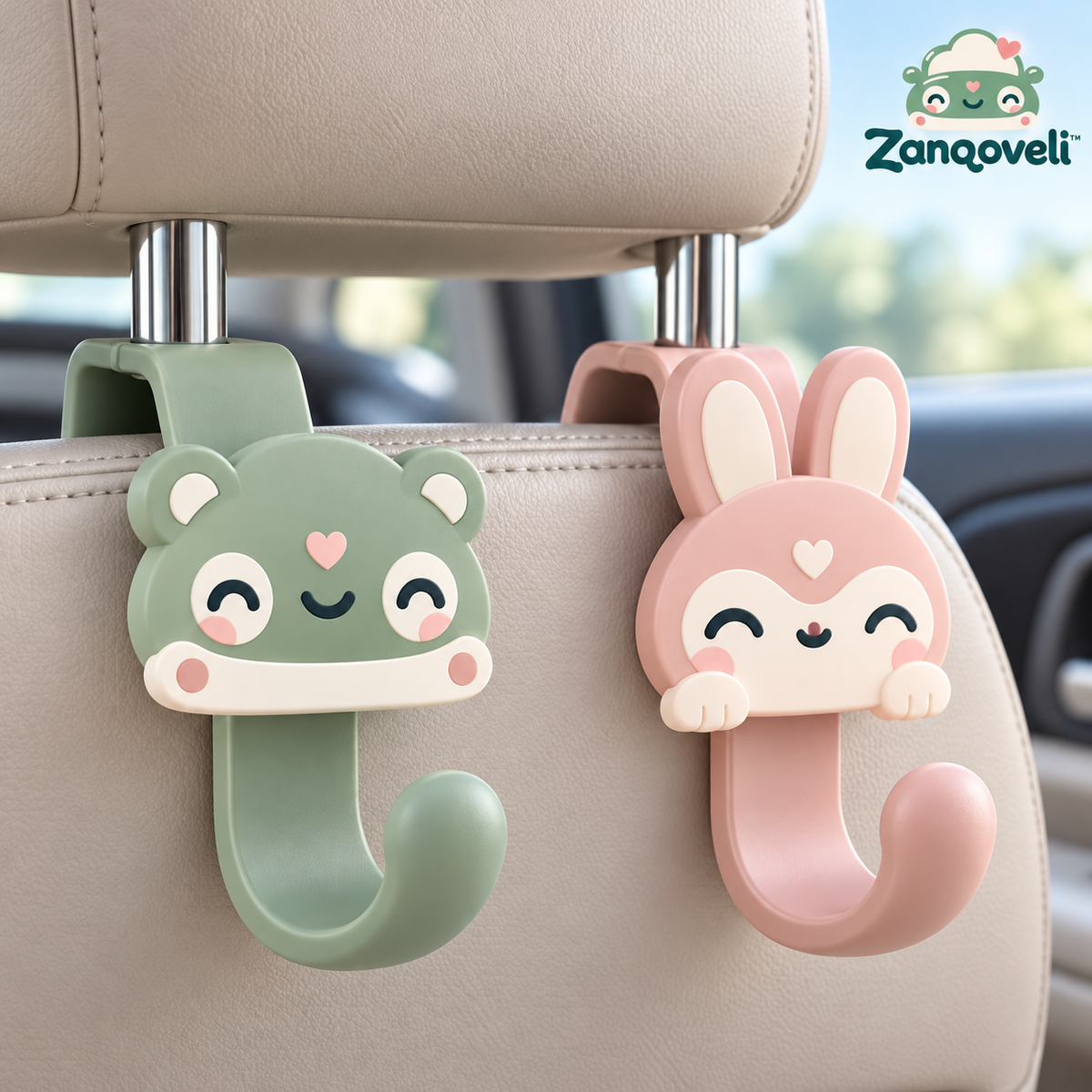 Zanqoveli™ Bear & Bunny Seat Back Hooks — Set of 2 — styled product view